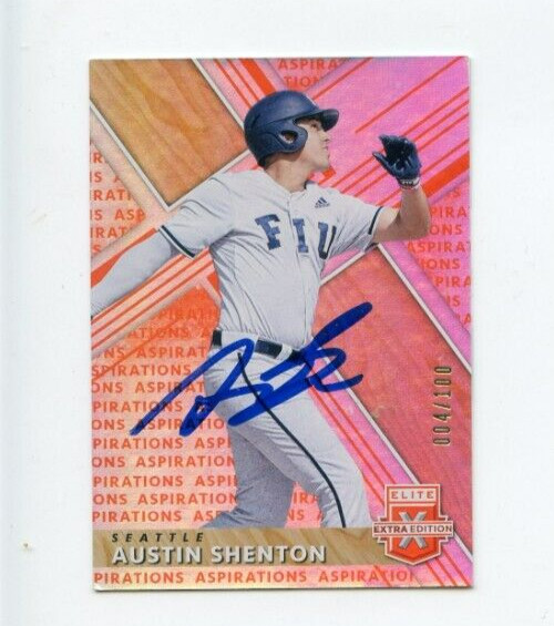AUSTIN SHENTON SIGNED 2019 PANINI ELITE EXTRA EDITION BASEBALL CARD AUTO 004/100