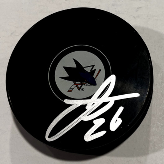 JACK THOMPSON SIGNED SAN JOSE SHARKS HOCKEY PUCK W/ CASE COA