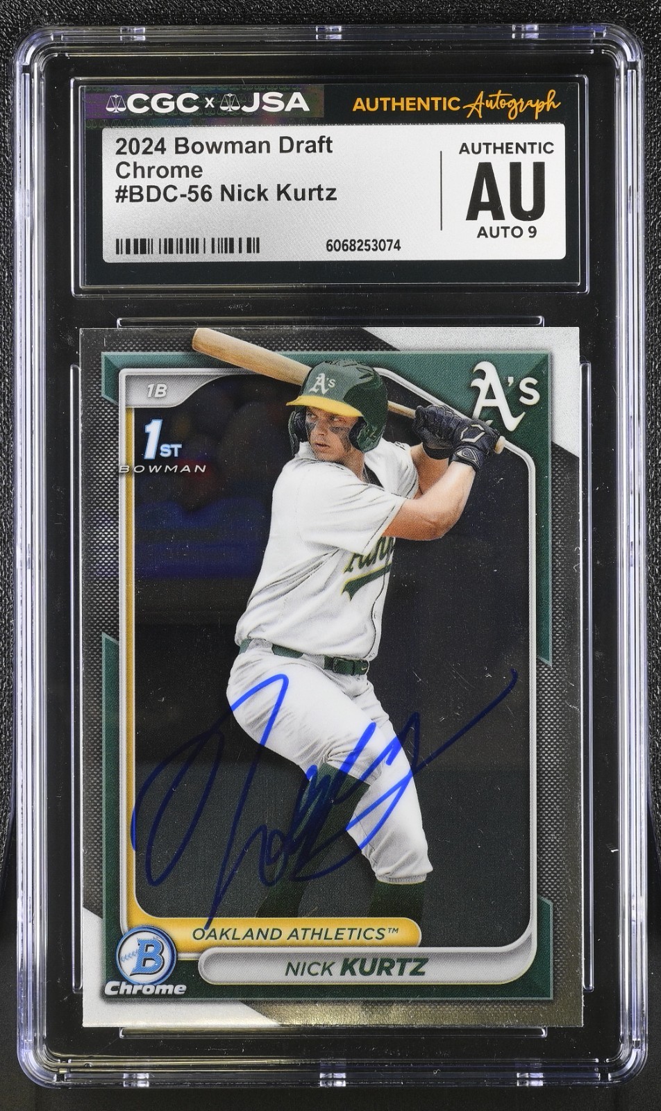 NICK KURTZ SIGNED 2024 BOWMAN DRAFT CHROME ROOKIE CARD #BDC-56 CGC AU JSA 9 AUTO