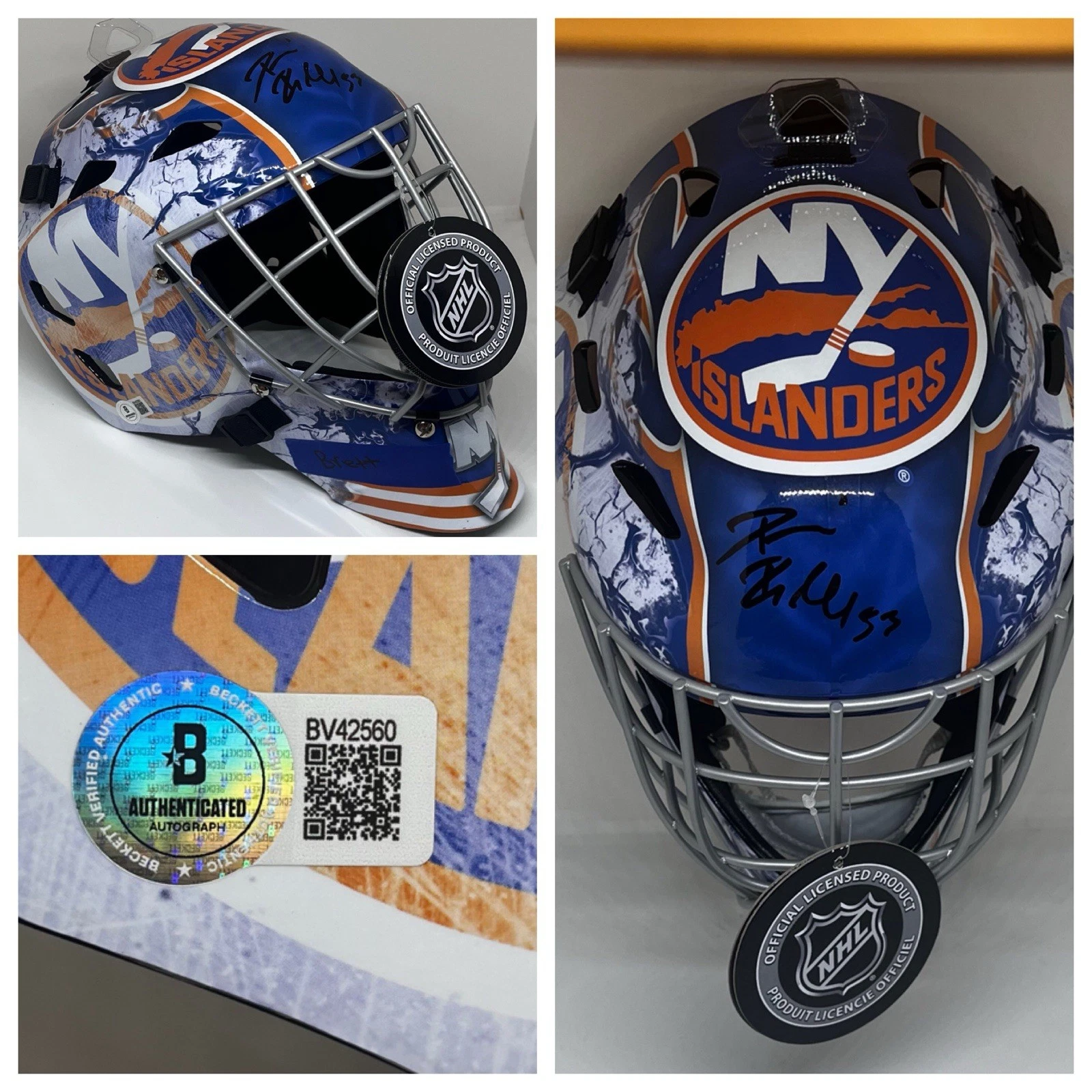 DAVID RITTICH SIGNED NEW YORK ISLANDERS FULL SIZE FS GOALIE HELMET MASK BAS COA