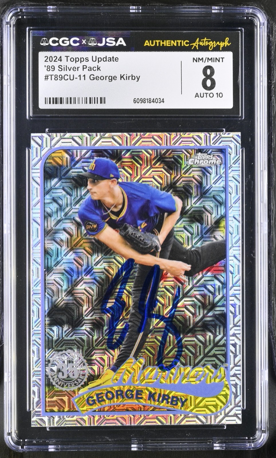 GEORGE KIRBY SIGNED 2024 TOPPS UPDATE 89 SILVER CARD #T89CU-11 CGC 8 JSA 10 AUTO