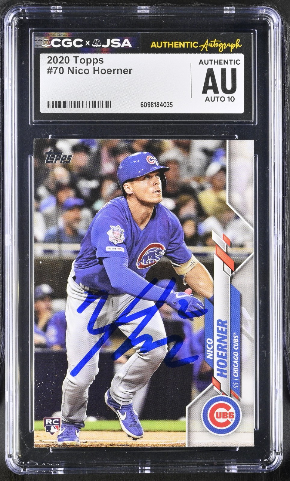 NICO HOERNER SIGNED 2020 TOPPS ROOKIE CARD #70 CGC AU JSA 10 AUTO