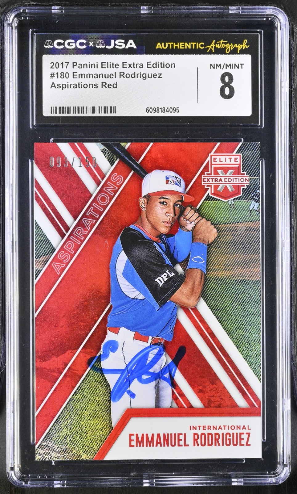 EMMANUEL RODRIGUEZ SIGNED 2017 PANINI ELITE EXTRA CARD #180 CGC 8 JSA AUTO
