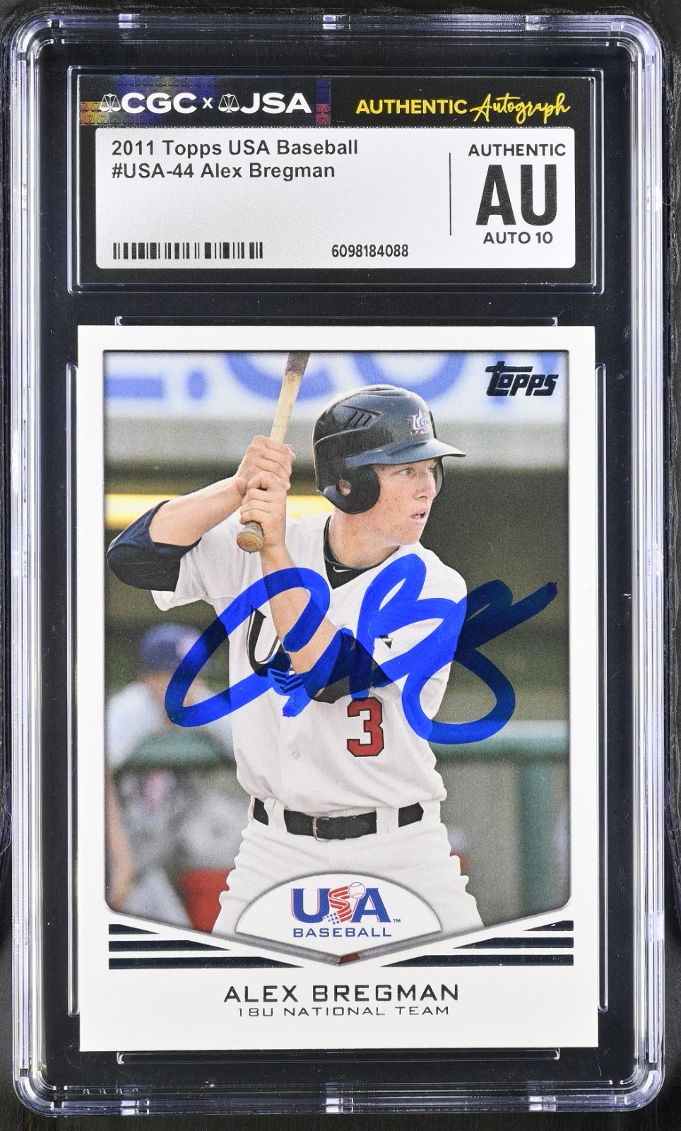 ALEX BREGMAN SIGNED 2011 TOPPS USA BASEBALL CARD #USA-44 CGC AU JSA 10 AUTO