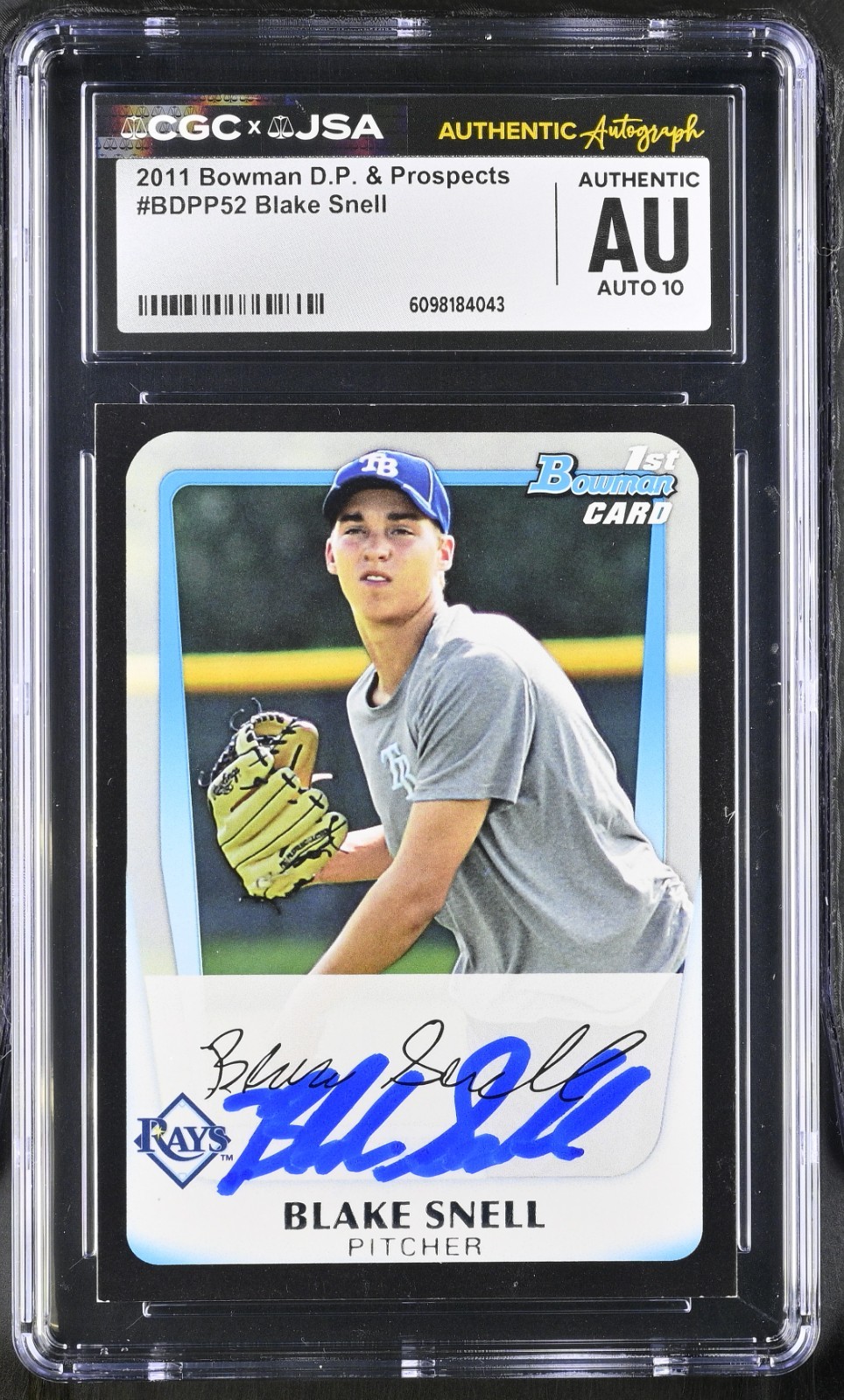 BLAKE SNELL SIGNED 2011 BOWMAN DRAFT ROOKIE CARD #BDPP52 CGC AU JSA 10 AUTO