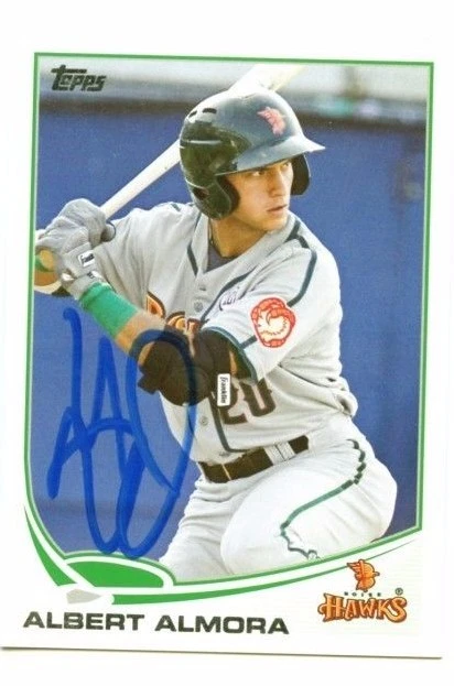 ALBERT ALMORA SIGNED 2013 TOPPS DEBUT ROOKIE CARD CHICAGO CUBS AUTO B