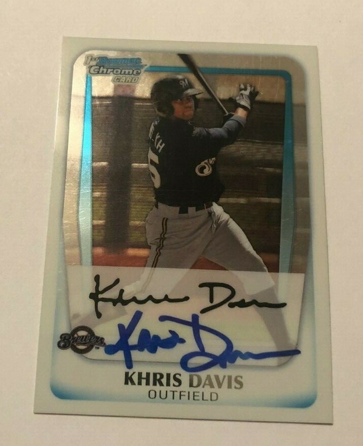 KHRIS DAVIS SIGNED 2011 BOWMAN CHROME PROSPECT ROOKIE CARD AUTO