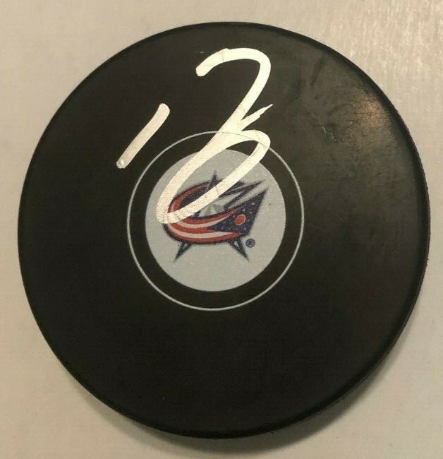 PIERRE LUC DUBOIS SIGNED COLUMBUS BLUE JACKETS HOCKEY PUCK W/ CASE COA
