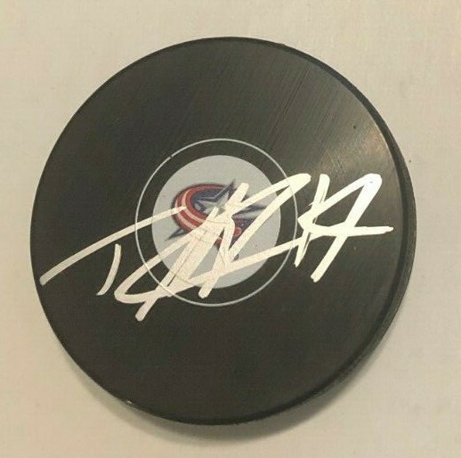 DEAN KUKAN SIGNED COLUMBUS BLUE JACKETS HOCKEY PUCK W/ CASE COA