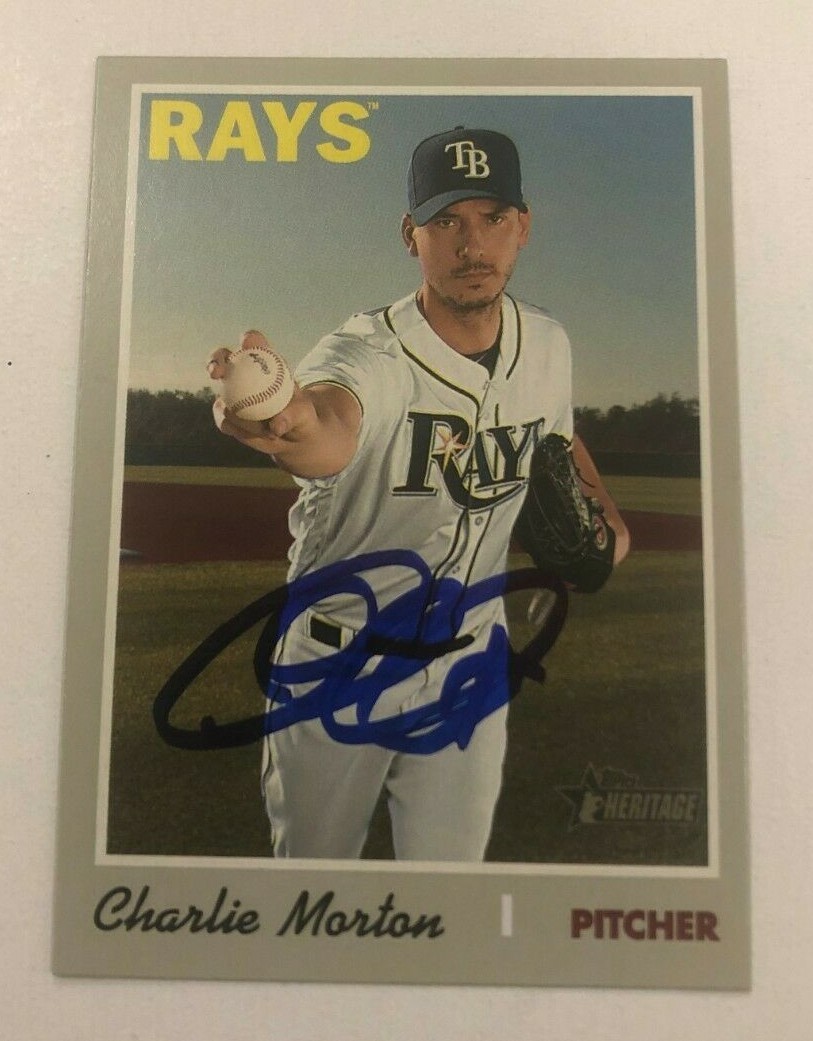 CHARLIE MORTON SIGNED 2019 TOPPS HERITAGE BASEBALL CARD AUTO