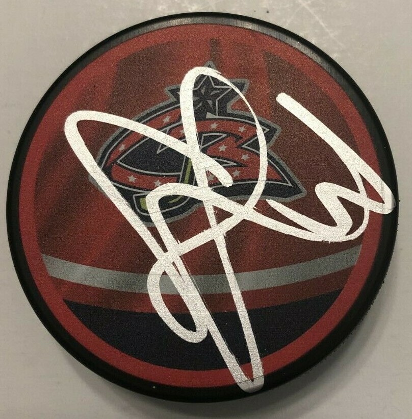 SETH JONES SIGNED COLUMBUS BLUE JACKETS REVERSE RETRO HOCKEY PUCK W/CASE COA