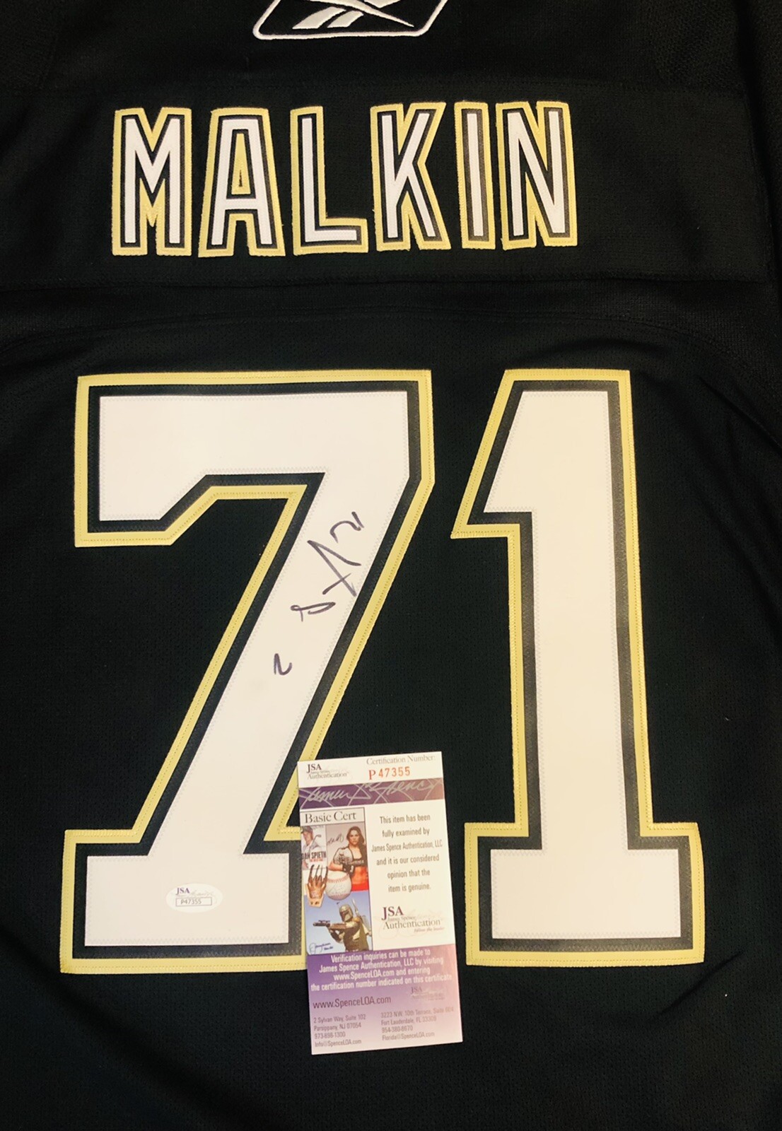 EVGENI MALKIN SIGNED PITTSBURGH PENGUINS REEBOK PREMIER AUTHENTIC JERSEY JSA COA