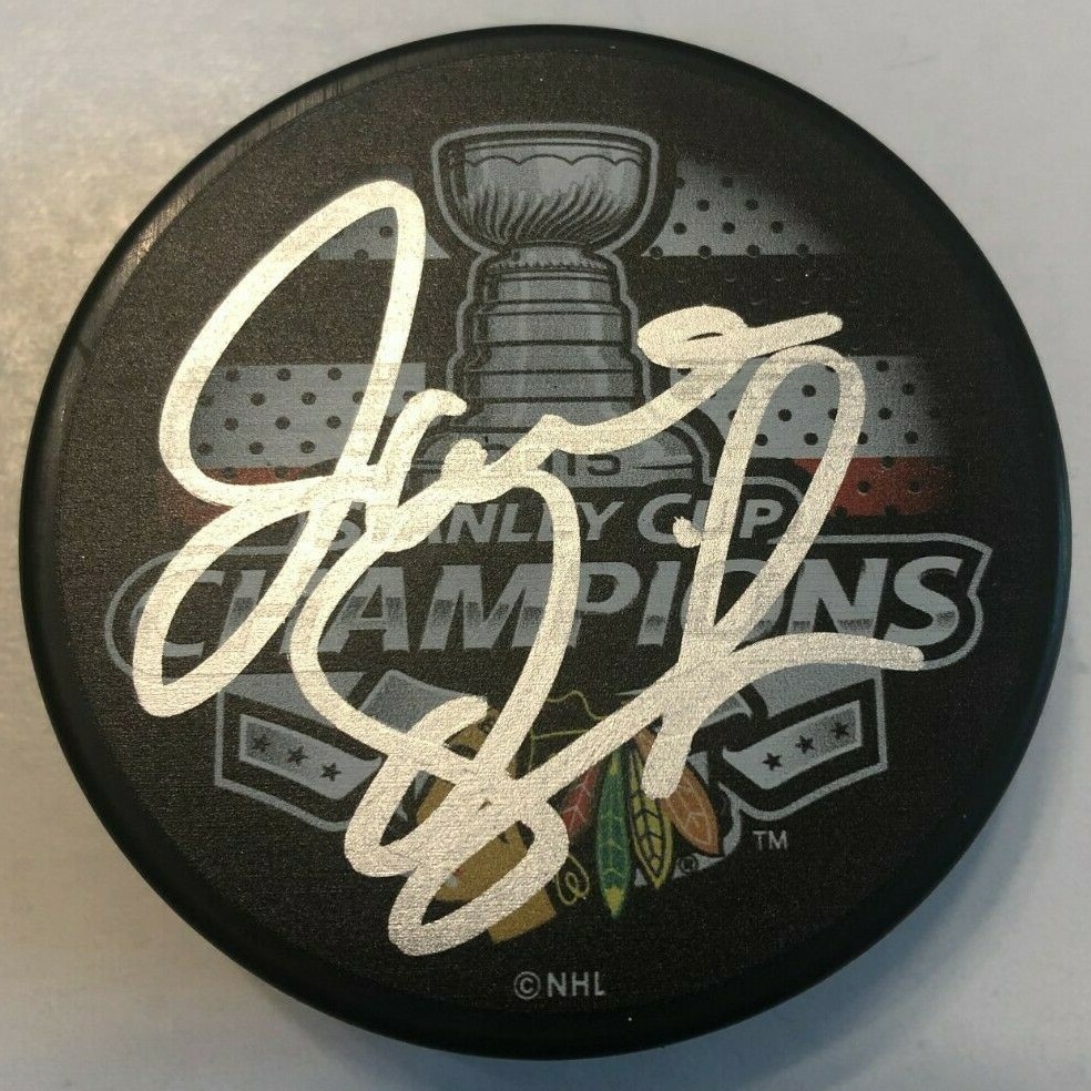 JOEL QUENNEVILLE SIGNED 2015 STANLEY CUP PUCK W/ CASE CHICAGO BLACKHAWKS COA