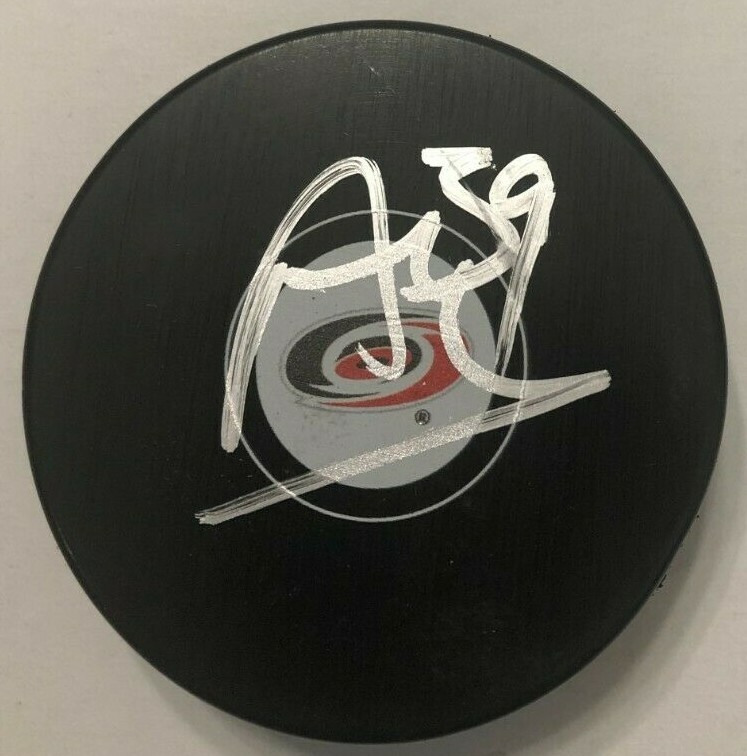 ALEX NEDELJKOVIC SIGNED CAROLINA HURRICANES HOCKEY PUCK W/ CASE COA