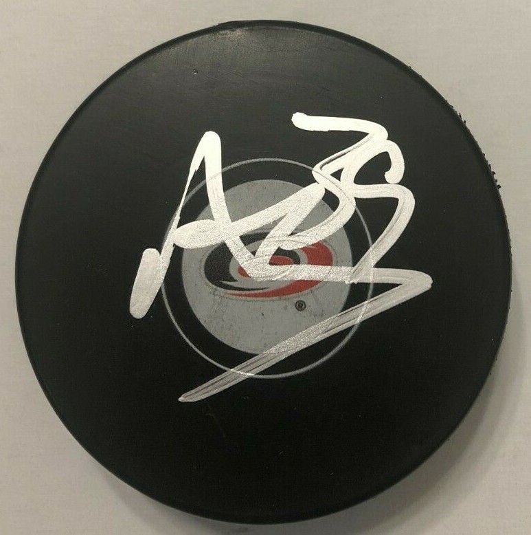 ALEX NEDELJKOVIC SIGNED CAROLINA HURRICANES HOCKEY PUCK W/ CASE COA