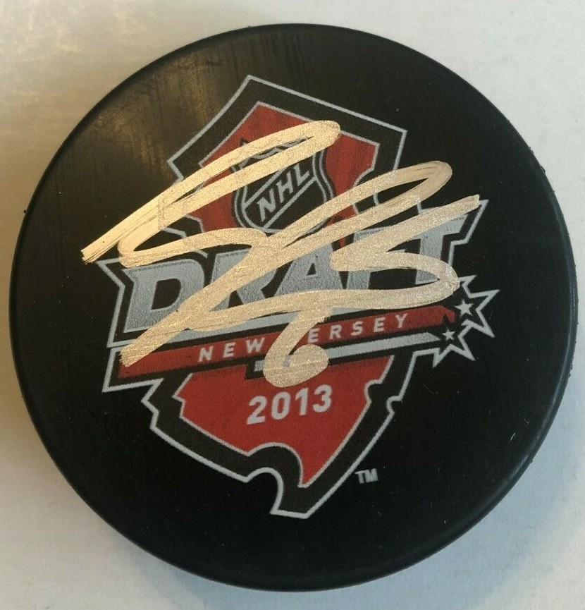 RYAN PULOCK SIGNED 2013 NHL DRAFT PUCK W/ CASE NEW YORK ISLANDERS COA