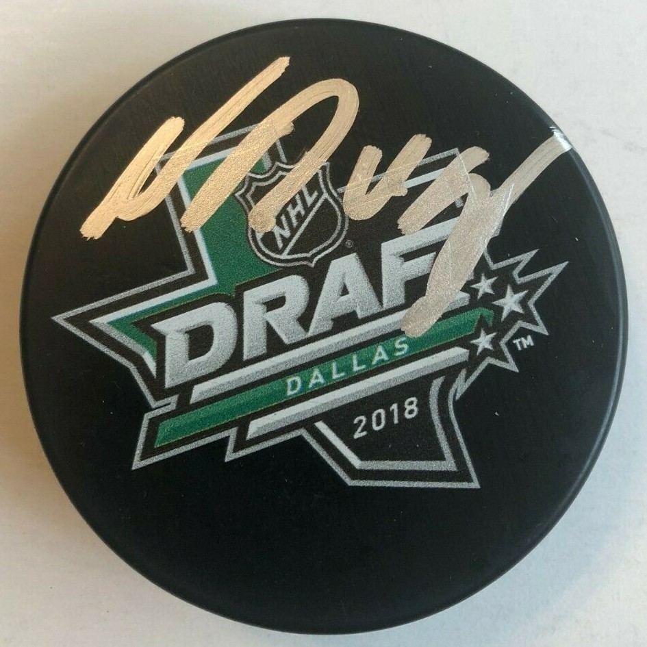 NOAH DOBSON SIGNED 2018 NHL DRAFT PUCK W CASE NEW YORK ISLANDERS COA