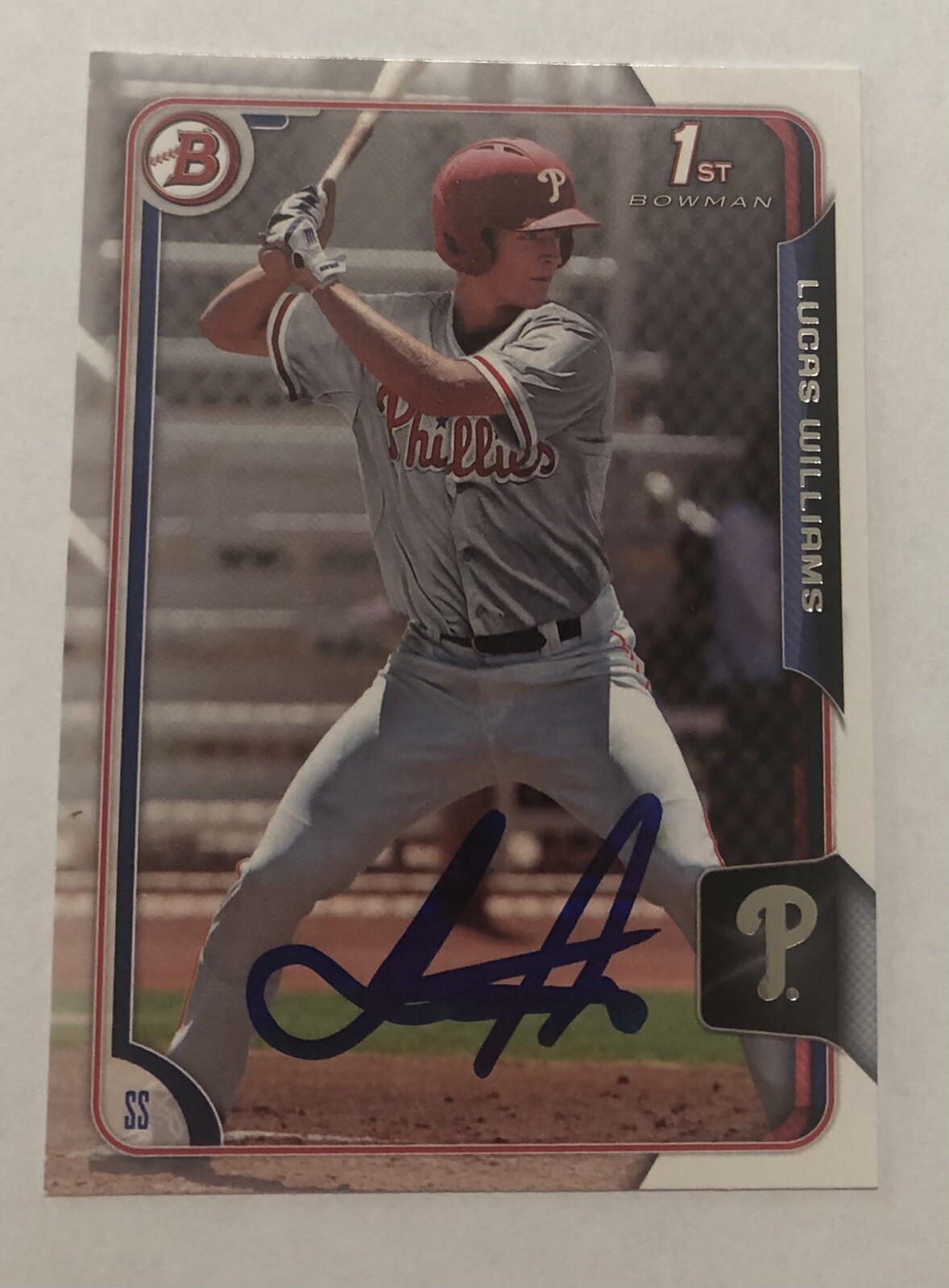 LUCAS WILLIAMS SIGNED 2015 BOWMAN DRAFT PROSPECT ROOKIE CARD PHILLIES  LUKE AUTO