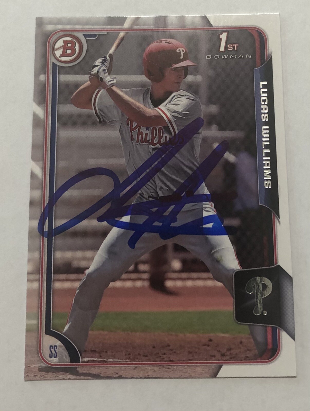 LUCAS WILLIAMS SIGNED 2015 BOWMAN DRAFT PROSPECT ROOKIE CARD PHILLIES  LUKE AUTO