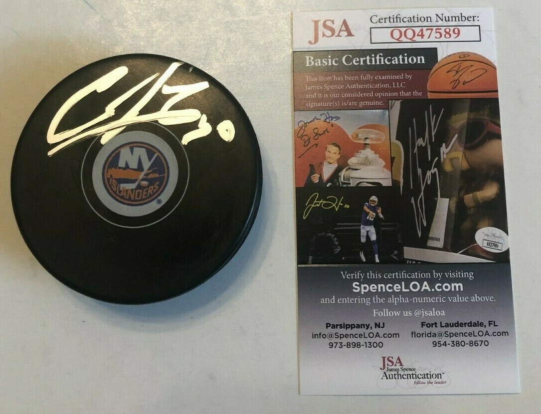 ILYA SOROKIN SIGNED NEW YORK ISLANDERS HOCKEY PUCK W/ CASE JSA COA