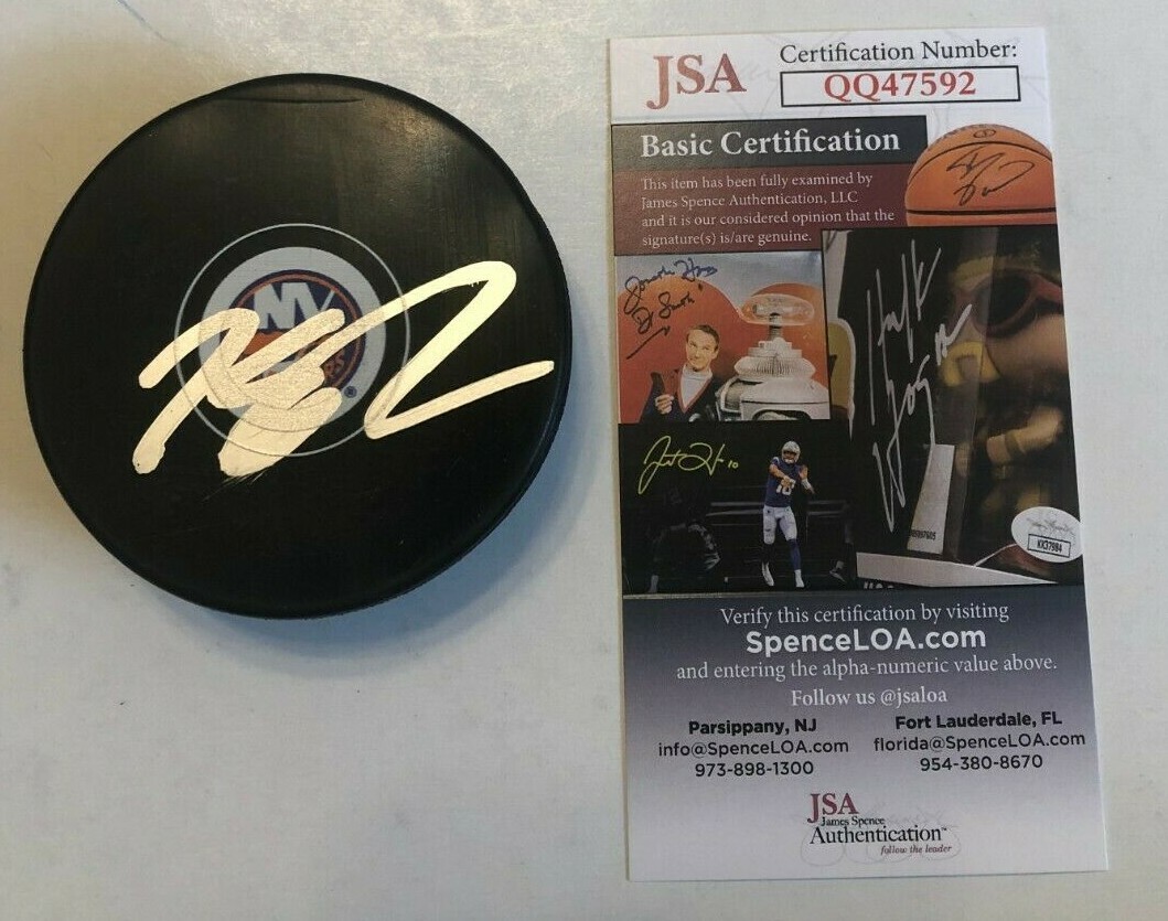 KYLE PALMIERI SIGNED NEW YORK ISLANDERS HOCKEY PUCK W/ CASE JSA COA