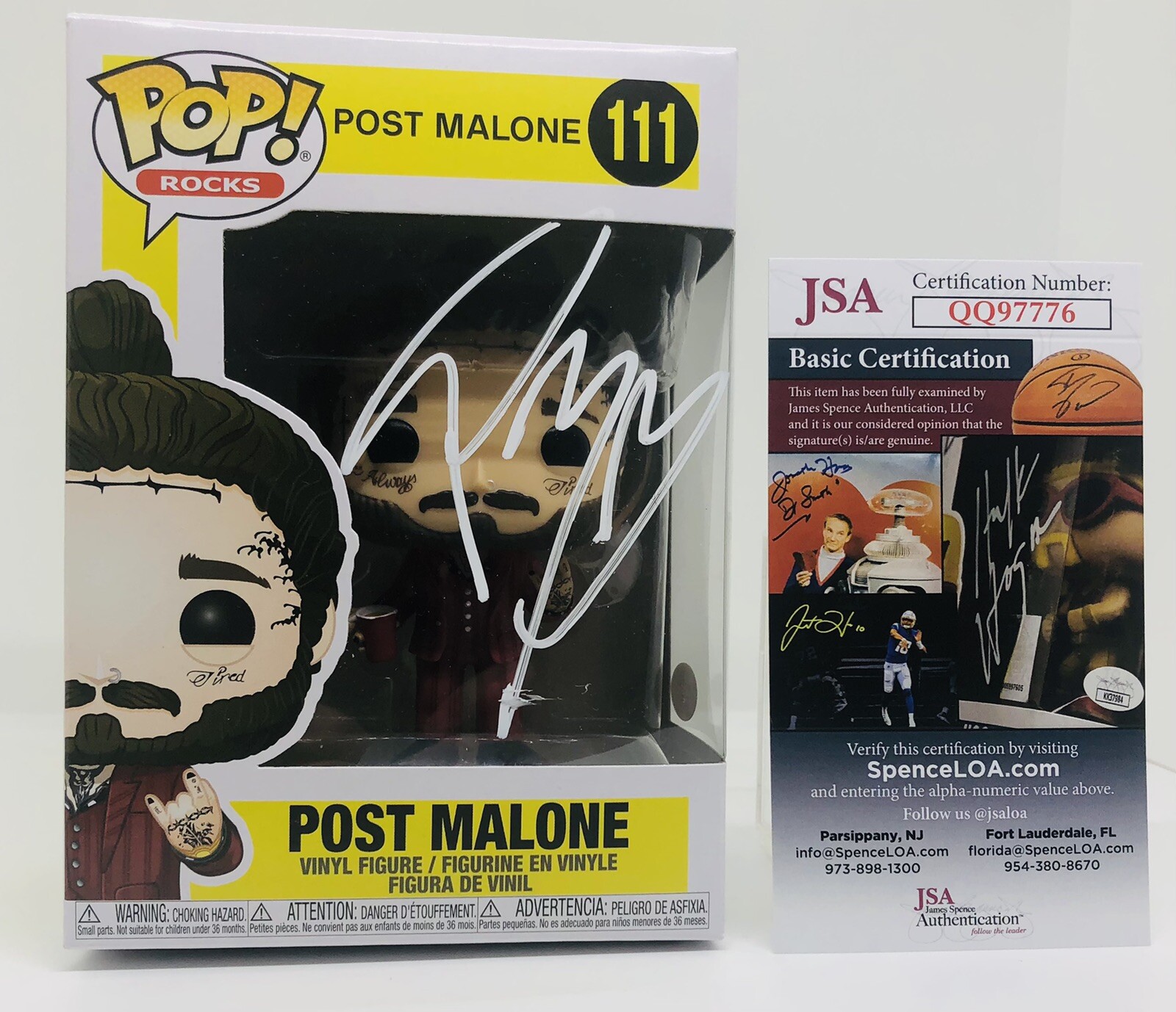 POST MALONE SIGNED ROCKS POP FUNKO FIGURE BEERBONGS AND BENTLEYS PROOF JSA COA