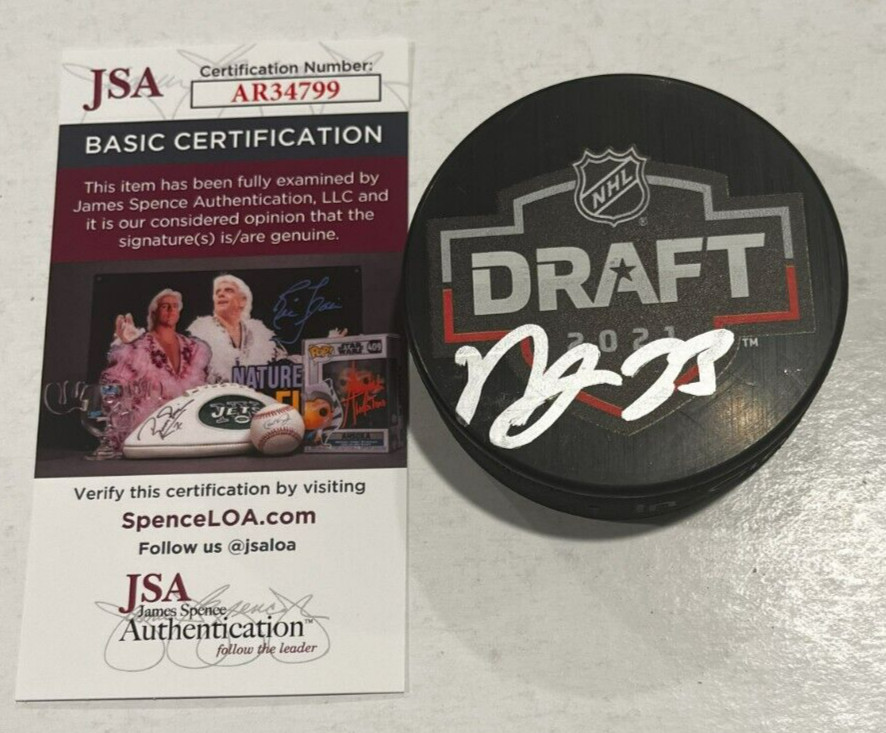 MASON MCTAVISH SIGNED ANAHEIM DUCKS 2021 NHL DRAFT HOCKEY PUCK W/ CASE JSA COA