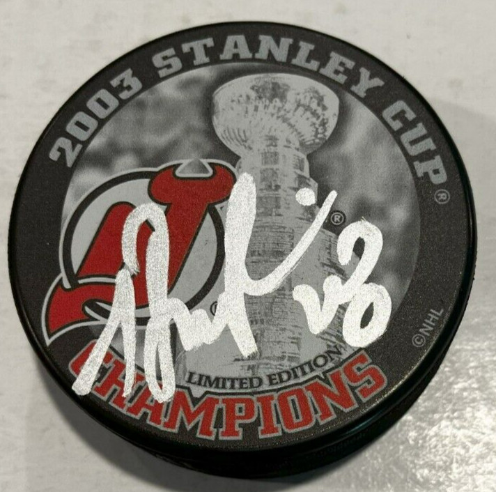 SERGEI BRYLIN SIGNED NEW JERSEY DEVILS 2003 STANLEY CUP HOCKEY PUCK W/ CASE COA