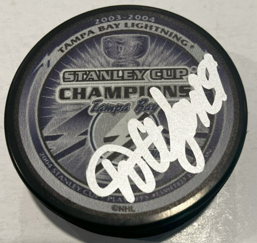 DMITRY AFANASENKOV SIGNED TAMPA BAY LIGHTNING 2004 STANLEY CUP PUCK W/ CASE COA