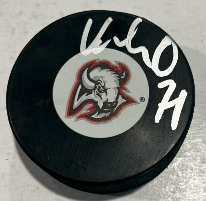 VICTOR OLOFSSON SIGNED BUFFALO SABRES HOCKEY PUCK W/ CASE COA