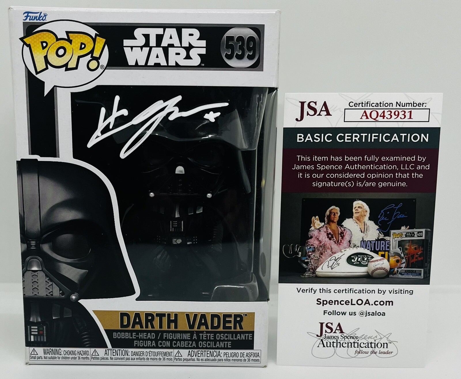 HAYDEN CHRISTENSEN SIGNED DARTH VADER POP FUNKO FIGURE STAR WARS JSA COA