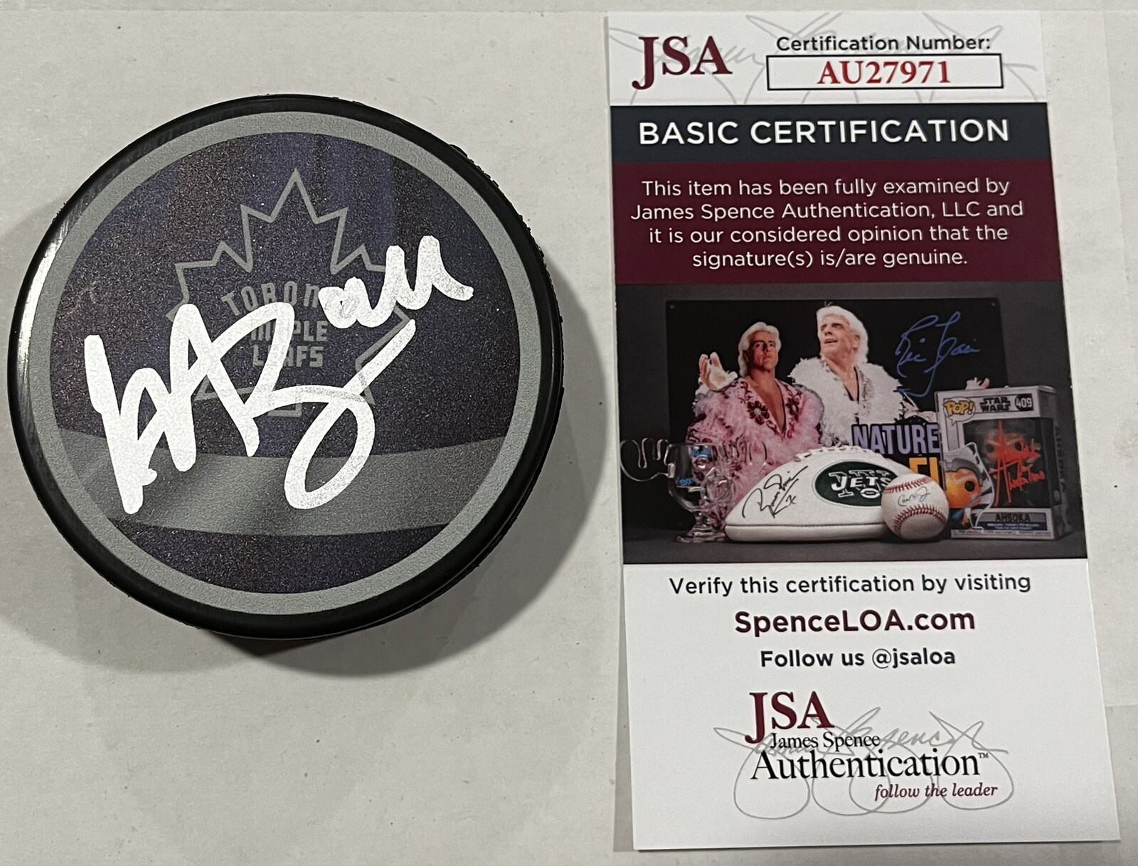 MORGAN RIELLY SIGNED TORONTO MAPLE LEAFS HOCKEY PUCK W/ CASE JSA COA