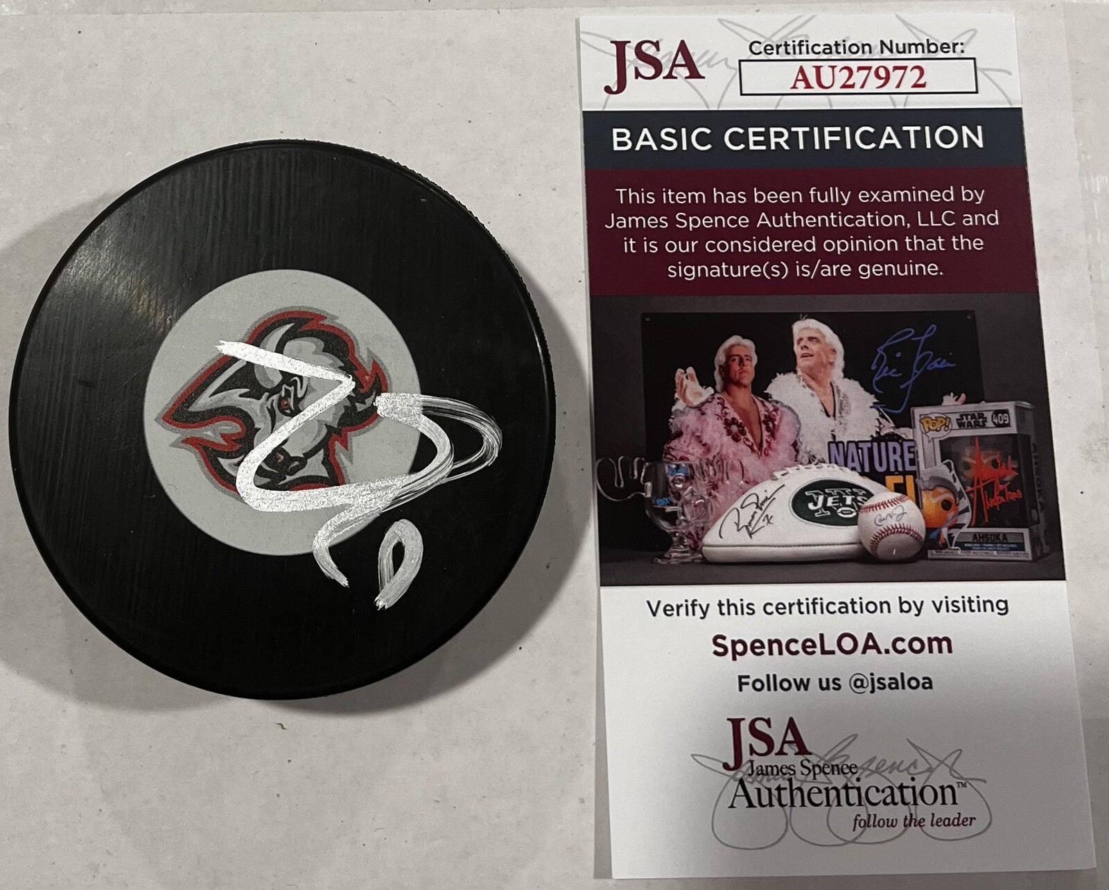ZACH BENSON SIGNED BUFFALO SABRES HOCKEY PUCK W/ CASE JSA COA