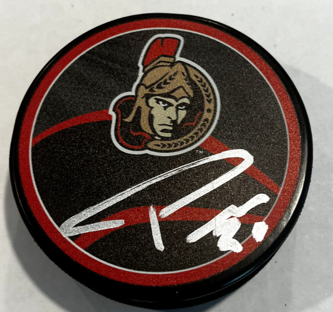 BOKONDJI IMAMA SIGNED AUTOGRAPHED OTTAWA SENATORS HOCKEY PUCK W/ CASE COA