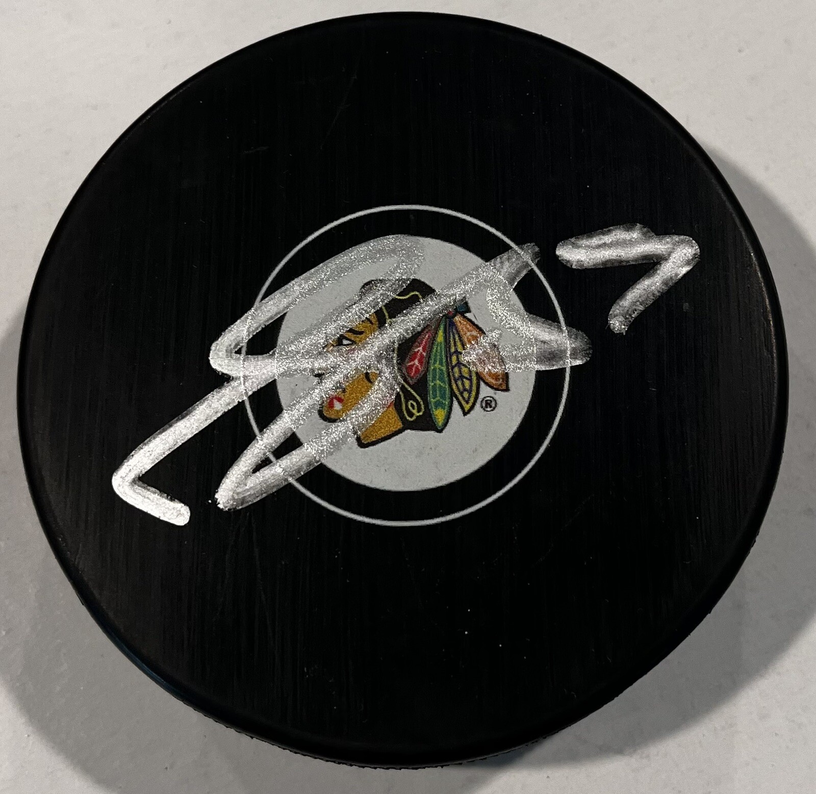 SACHA BOISVERT SIGNED CHICAGO BLACKHAWKS HOCKEY PUCK W/ CASE COA