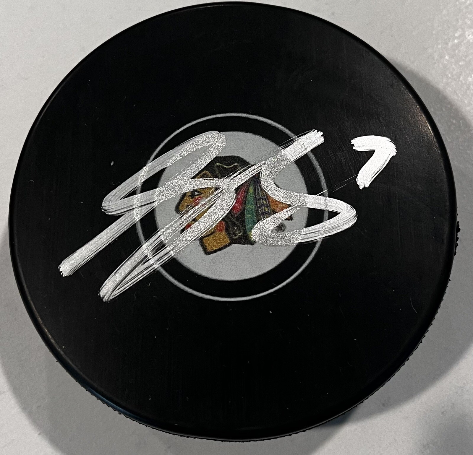 SACHA BOISVERT SIGNED CHICAGO BLACKHAWKS HOCKEY PUCK W/ CASE COA