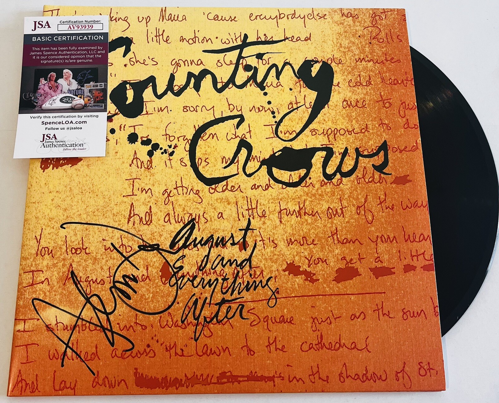 ADAM DURITZ SIGNED COUNTING CROWS AUGUST & EVERYTHING AFTER LP VINYL RECORD JSA