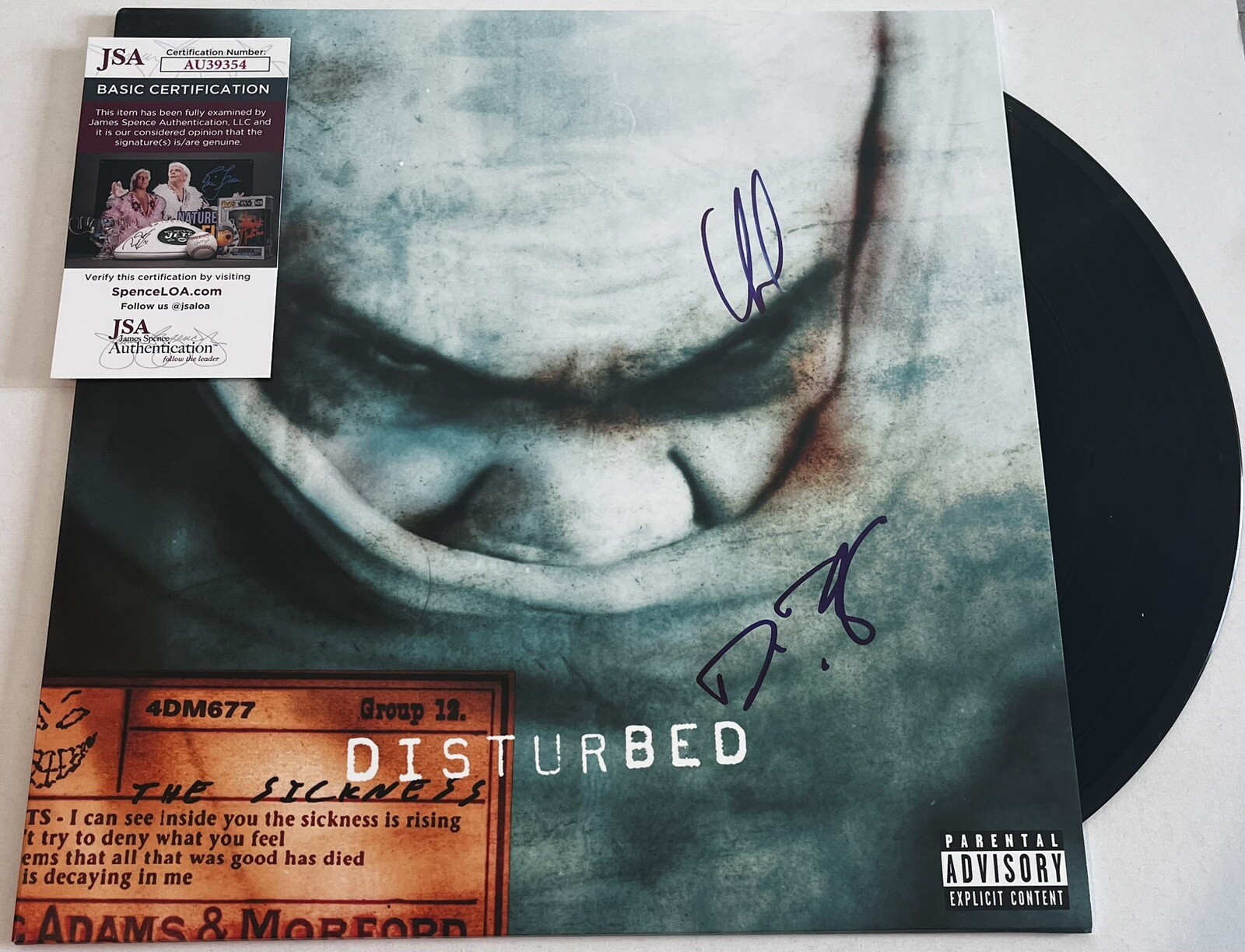 DAVID DRAIMAN DAN DONEGAN SIGNED DISTURBED THE SICKNESS LP VINYL RECORD JSA COA
