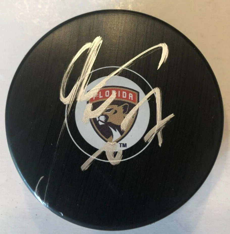 RADKO GUDAS SIGNED AUTOGRAPHED FLORIDA PANTHERS HOCKEY PUCK W/ CASE COA