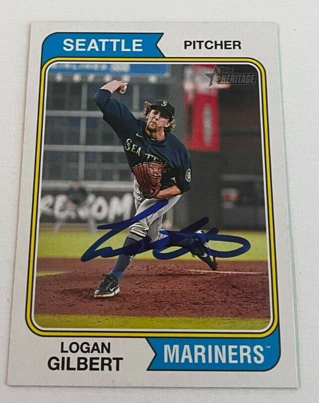 LOGAN GILBERT SIGNED 2023 TOPPS HERITAGE BASEBALL CARD AUTO