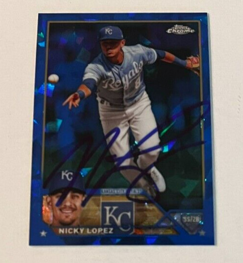 NICKY LOPEZ SIGNED 2023 TOPPS CHROME SAPPHIRE BASEBALL CARD AUTO