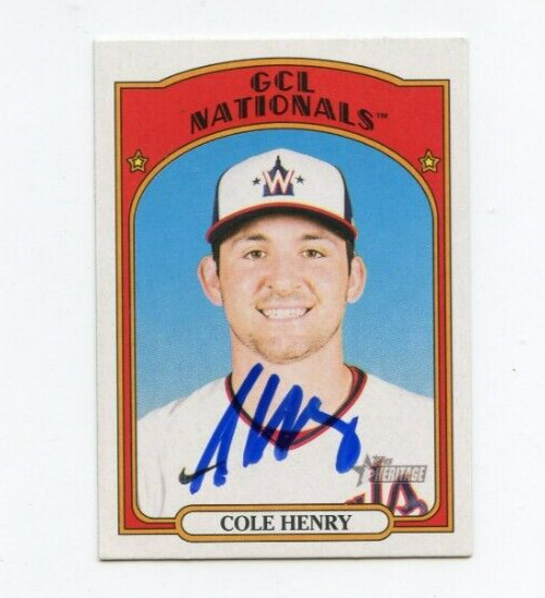 COLE HENRY SIGNED 2021 TOPPS HERITAGE MINOR LEAGUE BASEBALL CARD AUTO