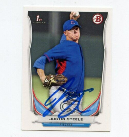 JUSTIN STEELE SIGNED 2014 BOWMAN DRAFT BASEBALL CARD AUTO