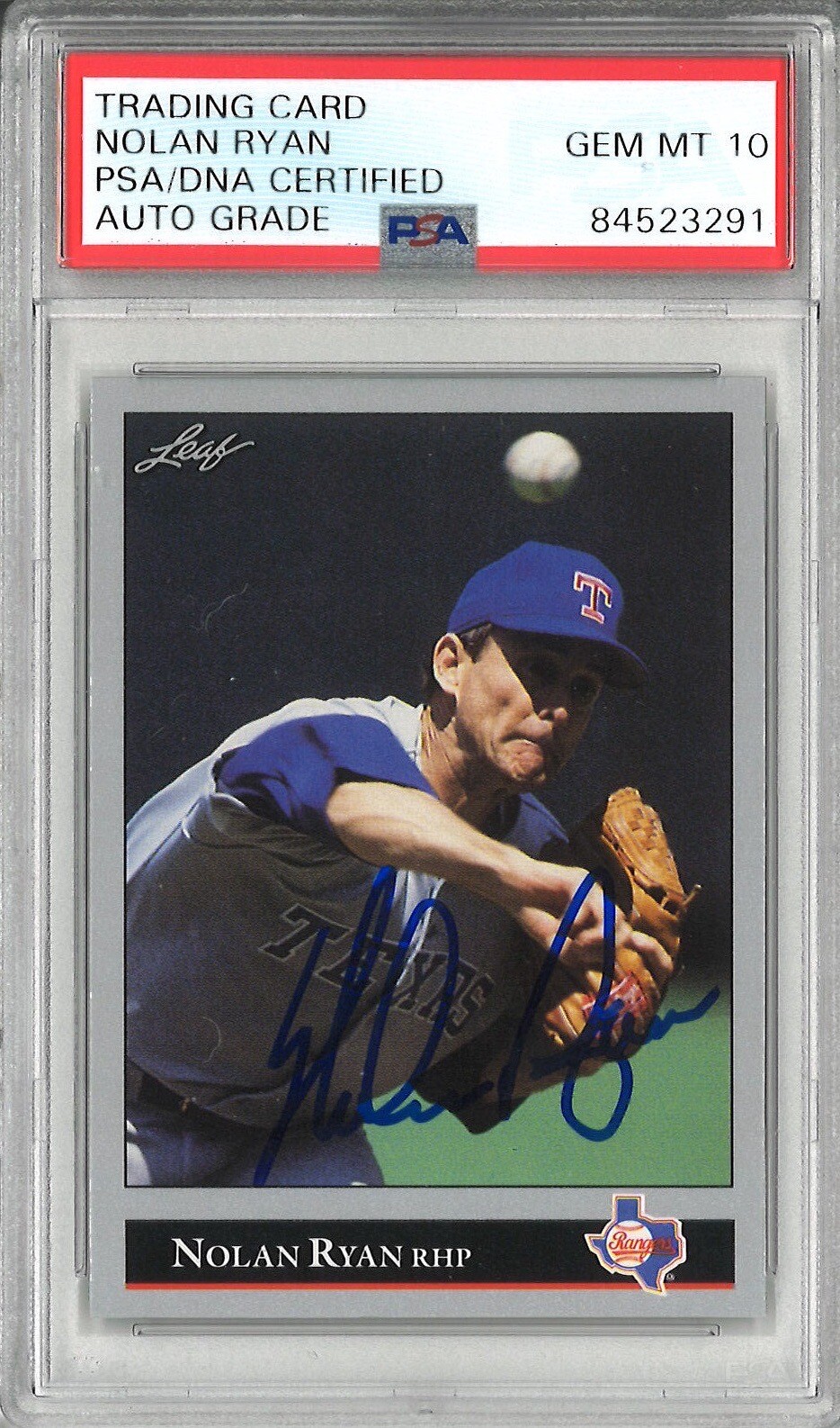 Nolan Ryan Signed 1992 Leaf Trading Card PSA DNA 84523291 GEM MINT 10 AUTO