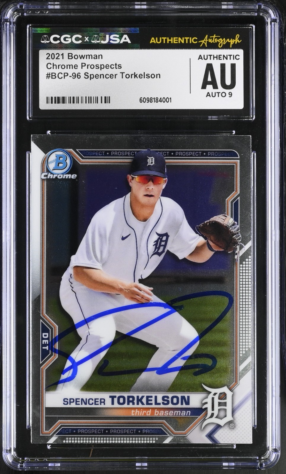 SPENCER TORKELSON SIGNED 2021 BOWMAN CHROME CARD #BCP-96 CGC AU JSA 9 AUTO