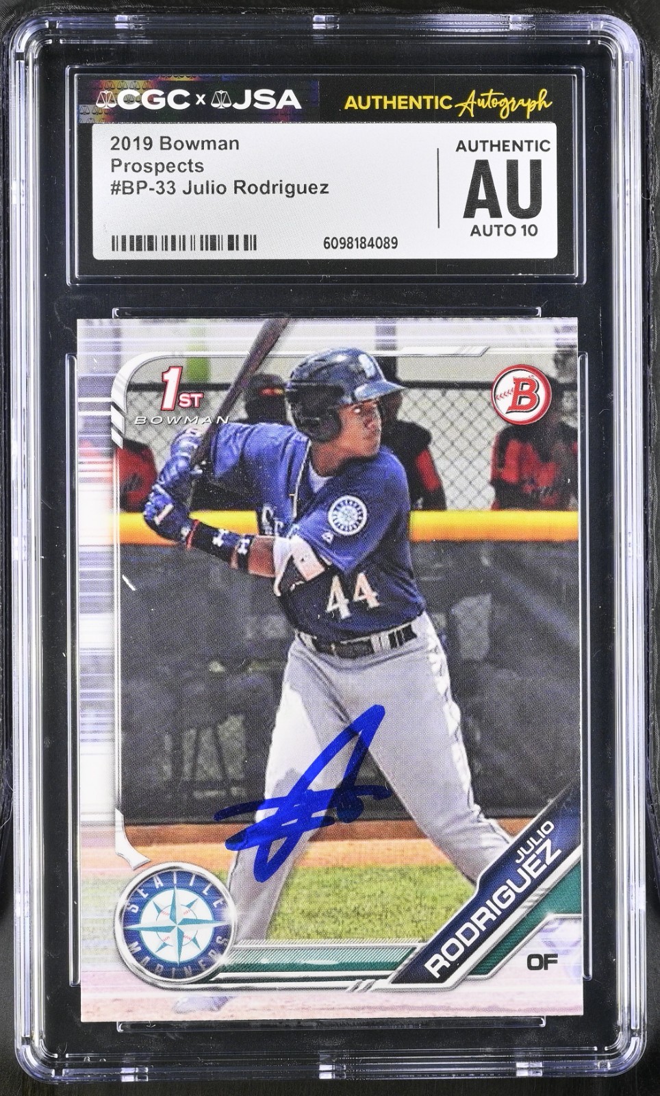 JULIO RODRIGUEZ SIGNED 2019 BOWMAN ROOKIE CARD #BP-33 CGC AU JSA 10 AUTO