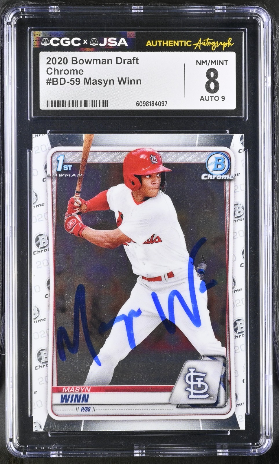 MASYN WINN SIGNED 2020 BOWMAN DRAFT CHROME ROOKIE CARD #BD-59 CGC 8 JSA 9 AUTO