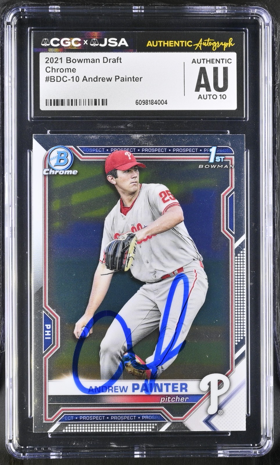 ANDREW PAINTER SIGNED 2021 BOWMAN DRAFT CHROME CARD #BDC-10 CGC AU JSA 10 AUTO