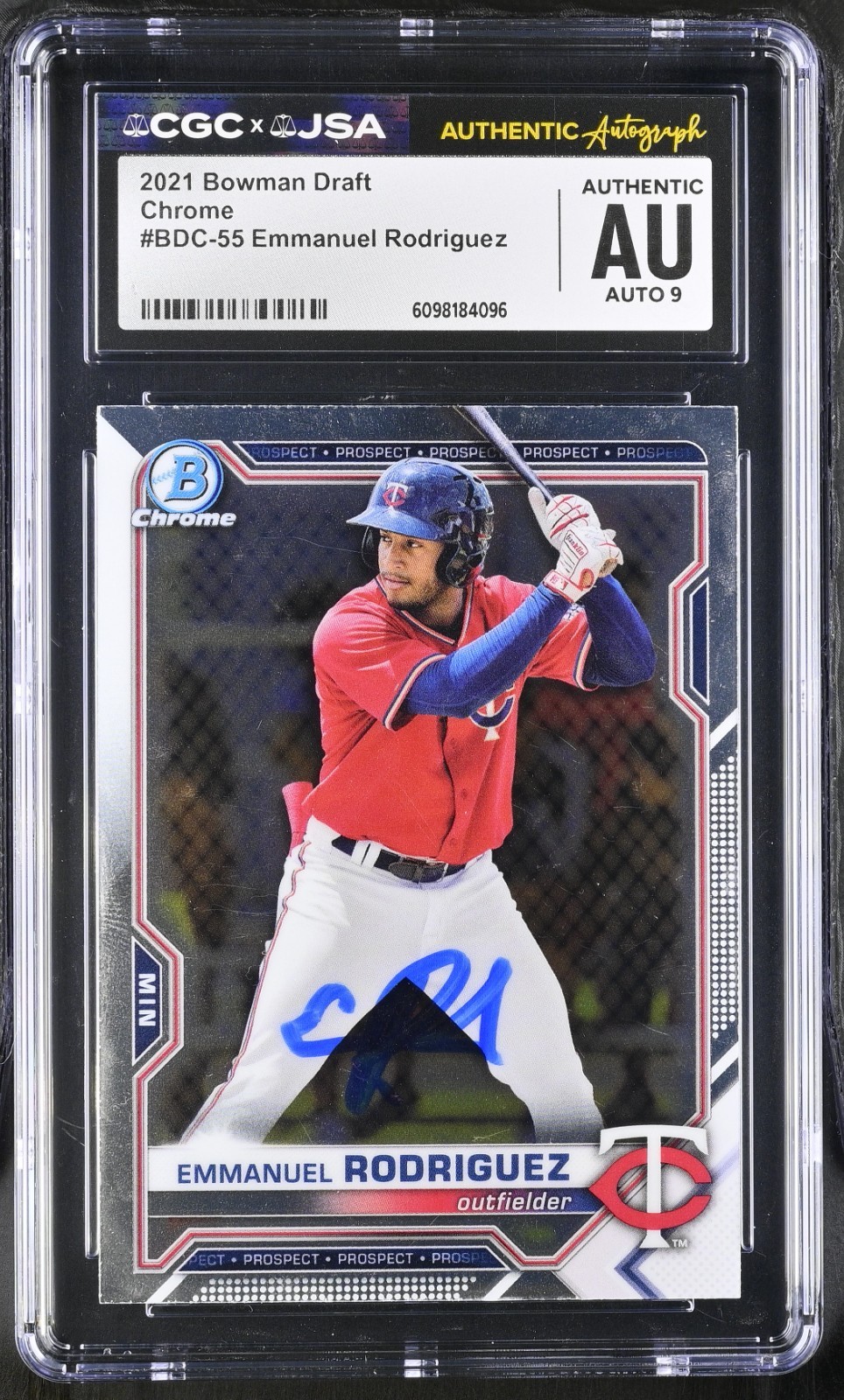 EMMANUEL RODRIGUEZ SIGNED 2021 BOWMAN DRAFT CHROME CARD BDC-55 CGC AU JSA 9 AUTO
