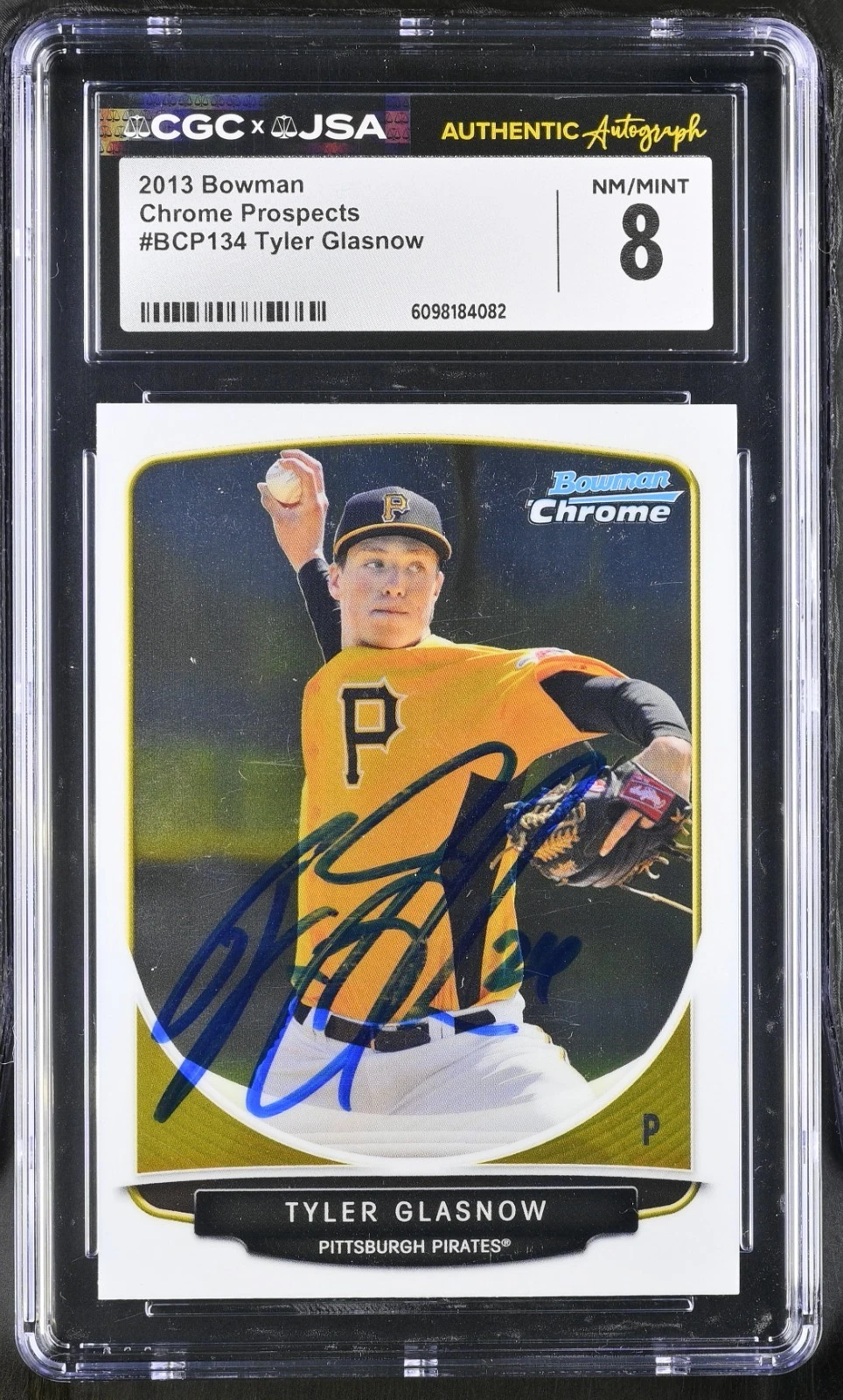 TYLER GLASNOW SIGNED 2013 BOWMAN CHROME ROOKIE CARD #BCP134 CGC 8 JSA AUTO